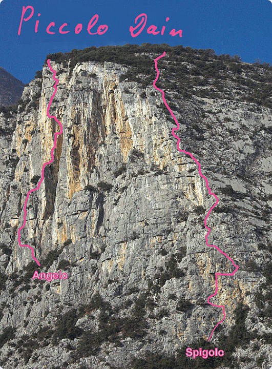 pian-dela-paia-monte.jpg - La bella parete del Dain di Pietramurata in Valle Del sarca col tracciato della via 'Angelo' ( foto tratta da www.arrampicata-arco.com)