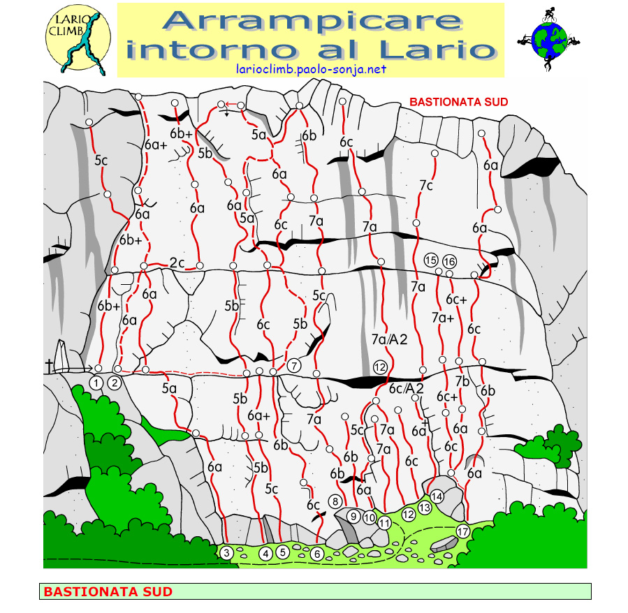 RelazioneBonatti.jpg - La Bonatti vera e propria parte dalla cengia ( via numero 7 ). Per raggiungerla è possibile salire i primi 2 tiri della via 'Nuovi orizzonti' ( la numero 5 e poi traversare 5 o 6 m in cengia ad una sosta con 2 fix e catena ). Roccia buona, protetta a chiodi vecchi e a vederli non particolarmente affidabili. Soste ottime su 2 fix e catena con anello di calata. Per maggiori informazioni http://www.sassbaloss.com/pagine/uscite/resegone3/resegone3.htm