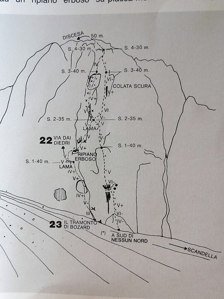 IMG_5309.JPG - Un vero gioiellino di via, su belle placche a buchi, chiodata il giusto. Peccato che finisca subito ! Per l'avvicinamento dal passo della Presolana salire alla malga Cassinelli e poi verso il bivacco. Appena passato il bivacco puntare al torrione Scandella ( o avancorpo della Presolana del Prato) . La via è circa 30 m a sinistra di due lapidi. Scritta rossa 'TRAMONTO' all'attacco. Consigliabili friend piccoli e medi.