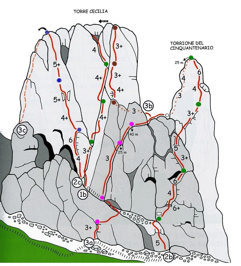 schizzi_cinquantenario_cecilia.jpg - Piacevole anche se corta via su roccia buona. E' la 2b sullo schizzo. Relazione qui http://www.scuolaguidodellatorre.it/relazioni/getRelazione.php?id=Grigna-Cinquantenario-viaUnicefPosto freddo e all'ombra, ideale per stagione avanzata. 