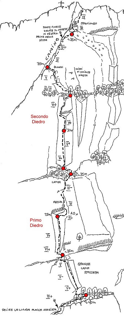 white_crack_colodri.jpg - Bella via sulla spettacolare parete Est del Colodri. Spettacolare il secondo diedro, spezzato in 2 tiri. Purtroppo la roccia è ormai veramente unta e in certi punti occorre fare attenzione. Chiodatura a ottimi resinati alle soste, qualche chiodo e pochi spit lungo i tiri, friend dai micro fino al 3 per proteggersi nelle numerose fessure.