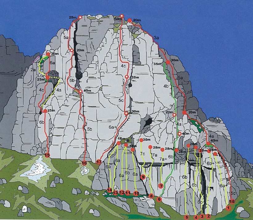 Relazione.jpg - L'avancorpo dello Zucco del Barbisino. Recentemente riattrezzata stile falesia questa struttura è l'ideale per arrampicate nelle giornate con meteo incerto. Grazie alla funivia dei piani di Bobbio meno di mezz'ora di avvicinamento, roccia buona e vie non unte ...